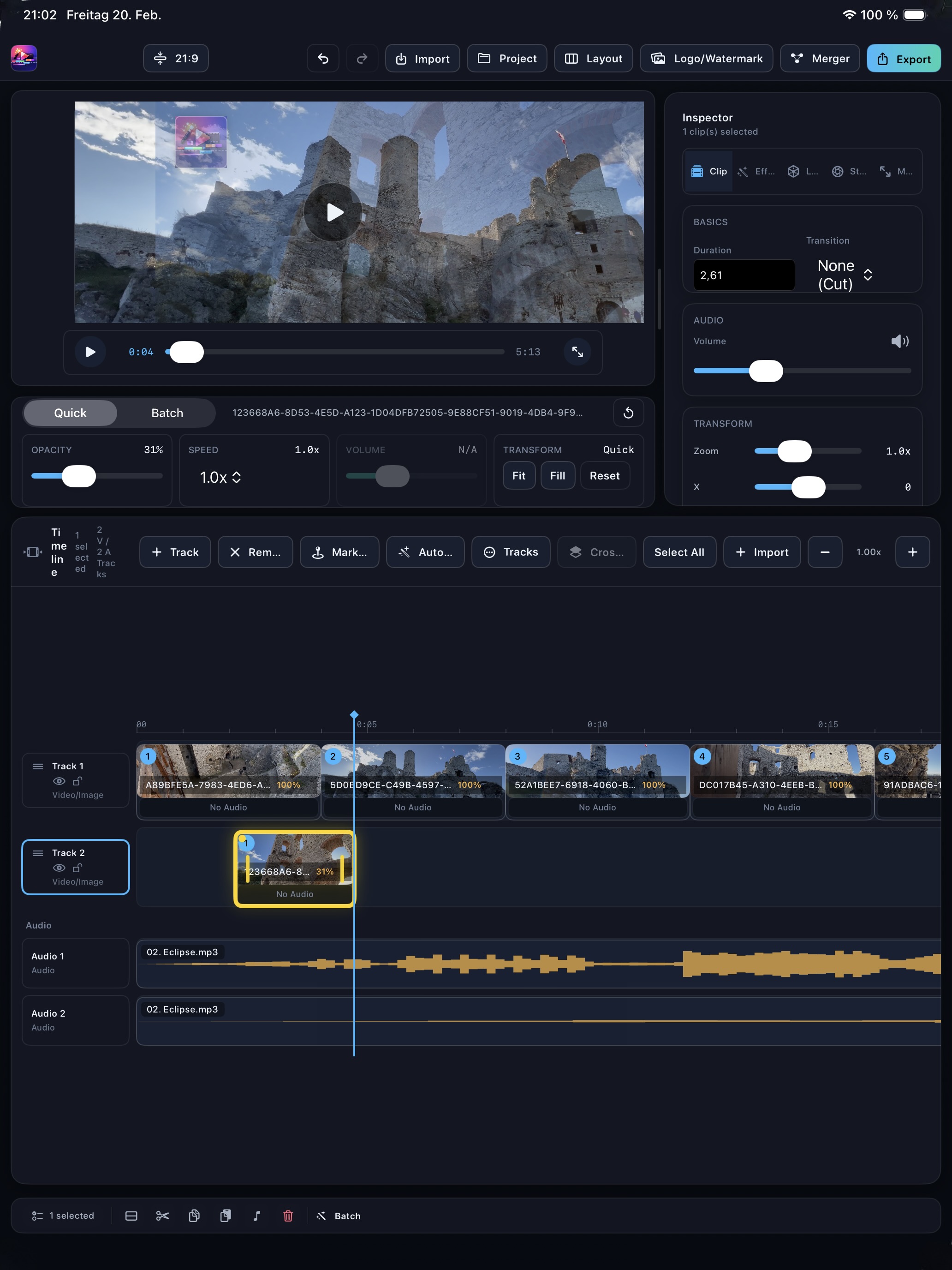 Lumiclipia timeline editing workflow
