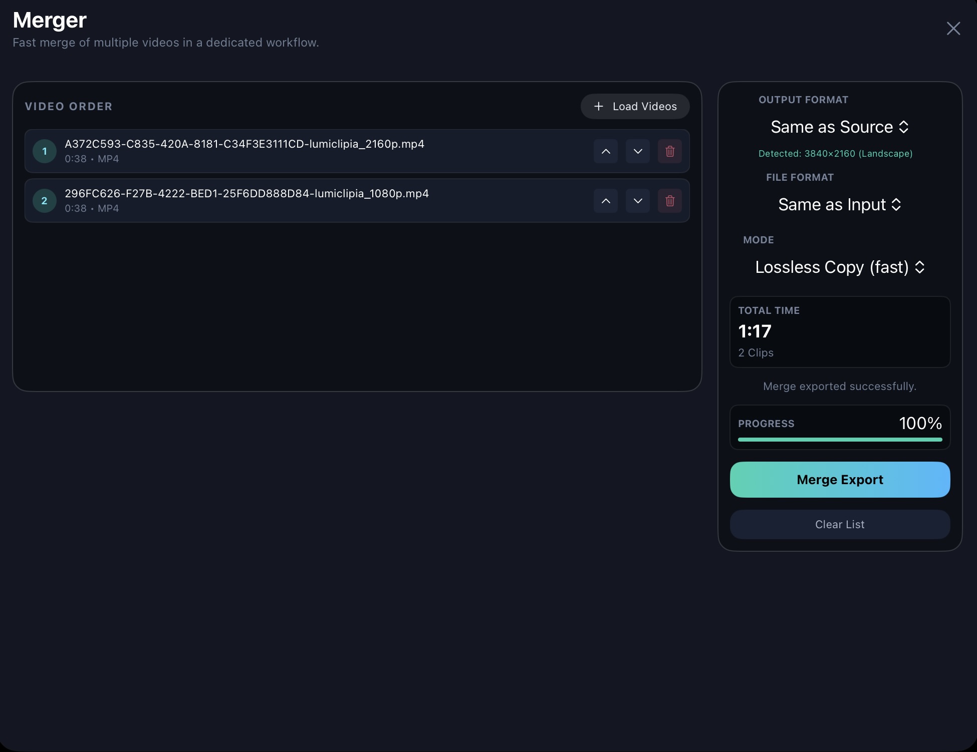 Lumiclipia merger interface